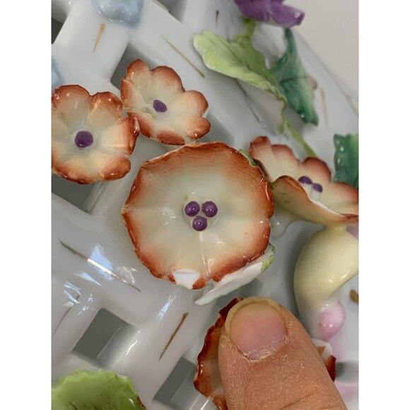 Antique Large Porcelain Floral Footed Centerpiece Bowl encrusted Rose & Leaf - Picture 11 of 16